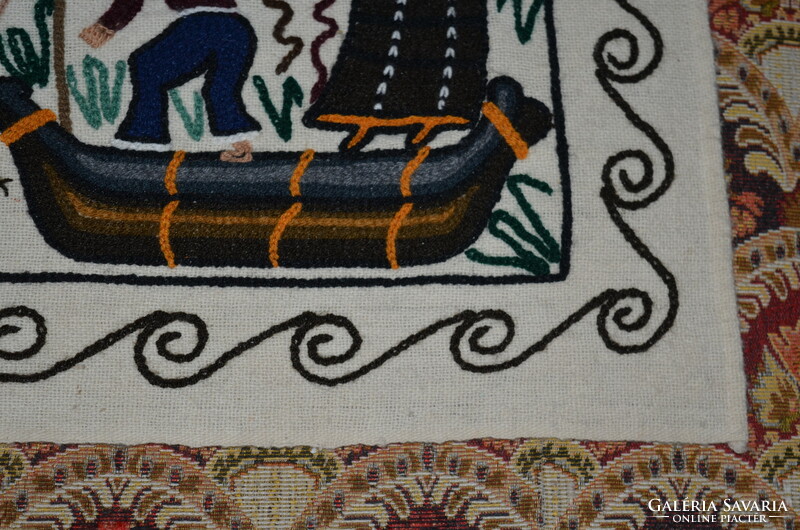 Wool tapestry with hand sewing