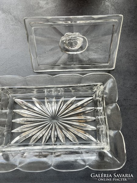 Old-fashioned molded glass butter dish
