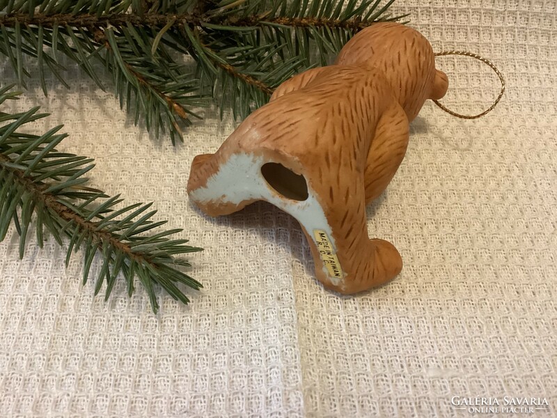 Porcelán hintalovat tartó maci medve mackó karácsonyfadísz