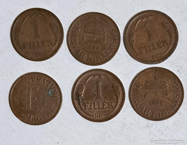 1938. 1 Filér Hungarian kingdom, 6 pieces in one (389)