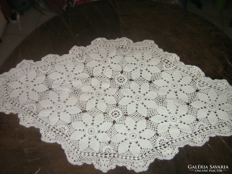 Beautiful hand-crocheted floral white lace tablecloth