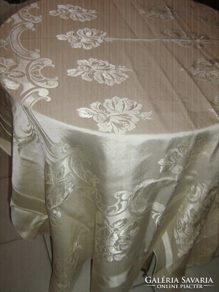 Beautiful antique vintage baroque flower pattern butter yellow damask tablecloth