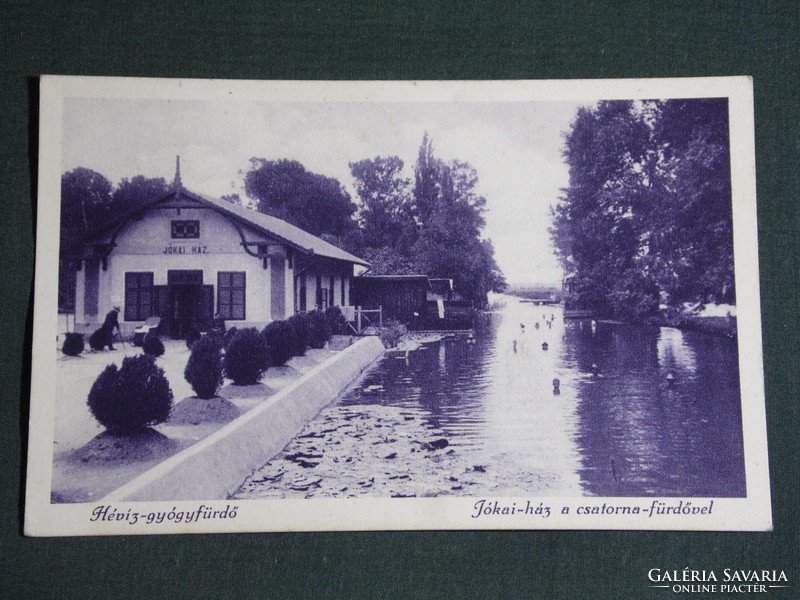 Képeslap, Postcard, Hévíz  Gyógyfürdő, Jókai ház a csatorna - fürdővel, 1920-30