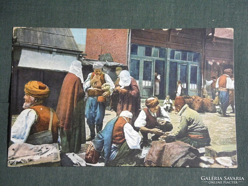 Képeslap,Postcard, K.U.K. ,Bosznia Hercegovina,Sarajevo,Marktplatz, piactér részlet, 1914