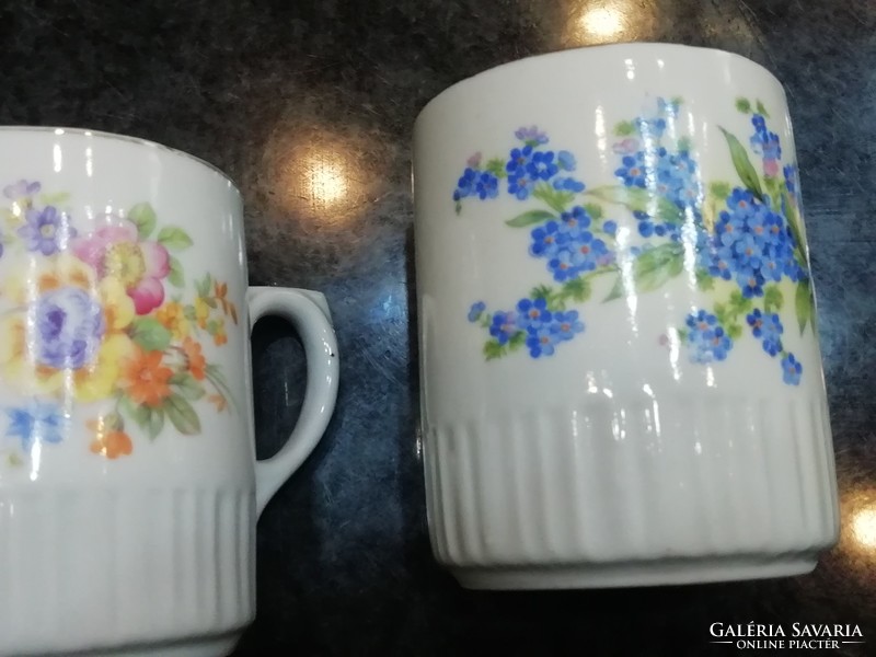 Old Zsolnay flower pattern mugs, 3 pcs