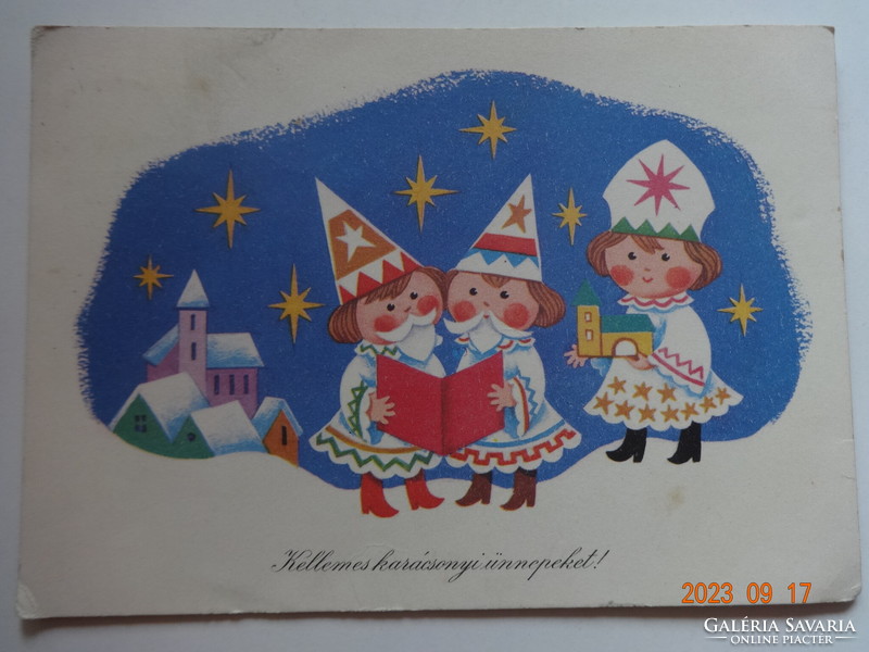 Old graphic Christmas greeting card - Boór Vera drawing