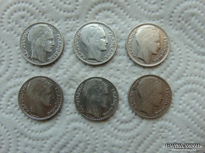 Franciaország 6 darab ezüst 10 frank LOT !