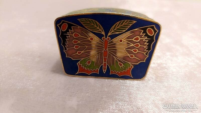 Copper compartment enamel box with inlay, box