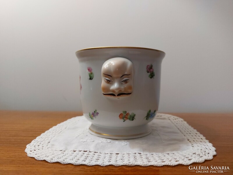 Herend porcelain flowerpot with mandarin head ear, rare old vase
