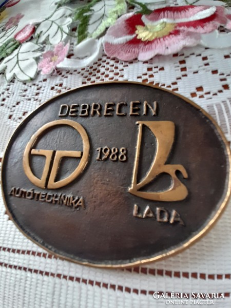 Metal plaque, Debrecen autotechnika lada 1988 with inscription