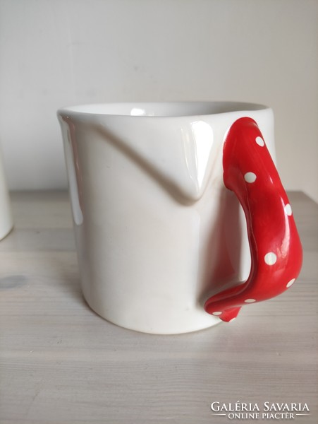 Red and white polka dot bouquet - tie cup and candle holder set. Witch's Kitchen Pottery.