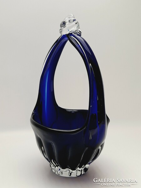 Blue glass basket, 22 cm