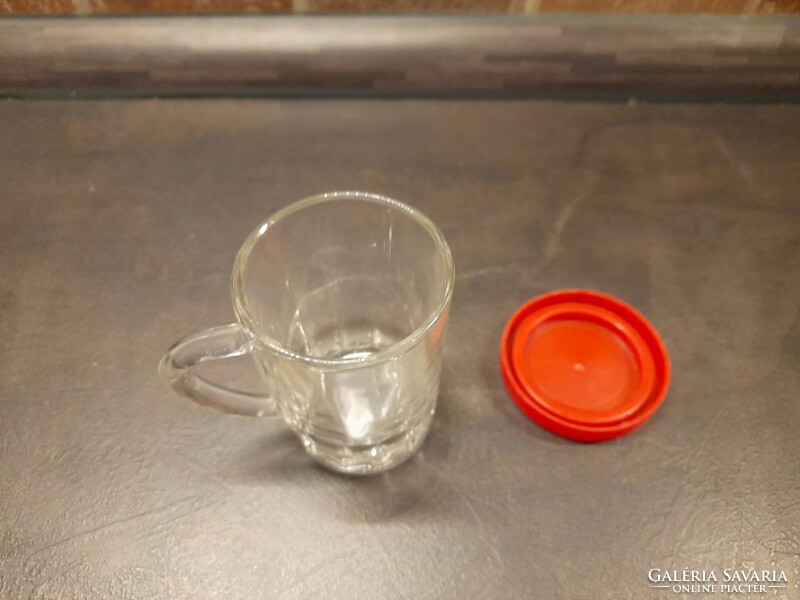 Mini mustáros pohár műanyag fedővel gyönyörű állapotban