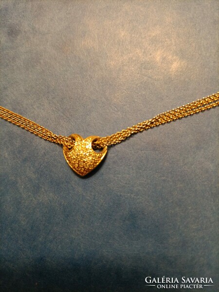 3 Rows 18 carat gold necklace with blue brillé heart pendant