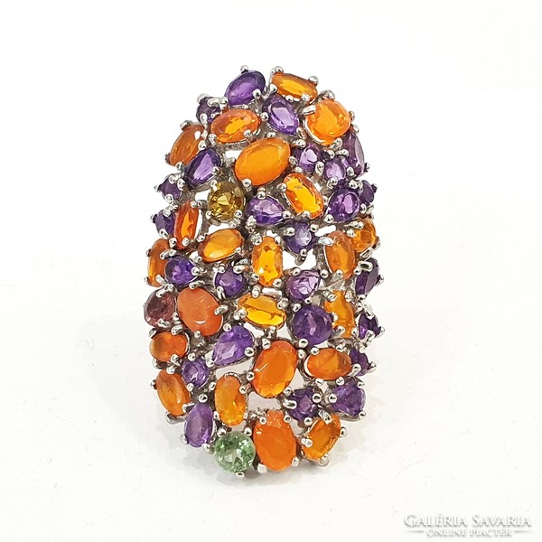 925 Silver ring with genuine amethyst and opal gemstones