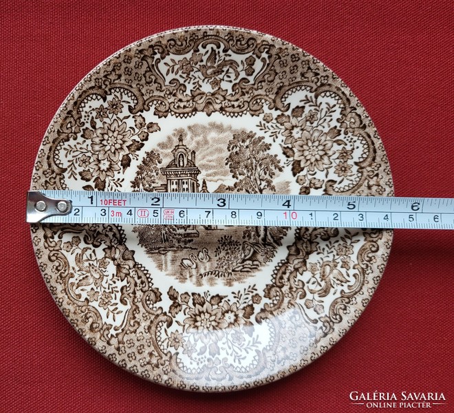 Staffordshire Ironstone Tableware angol barna porcelán jelenetes csészealj tányér kistányér