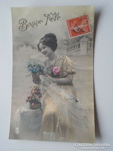 D201779 Hölgy virágokkal   1909k   Lemonnier  Paris