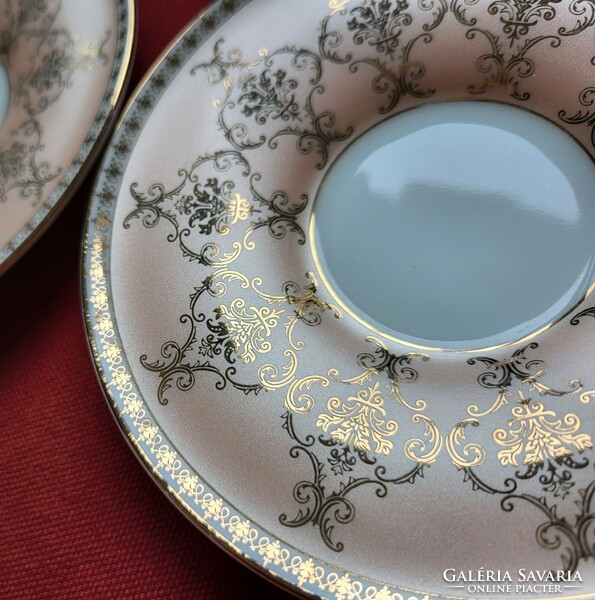 IPEK perselen török porcelán kávés csészealj csomag arany díszítéssel púder rózsaszín