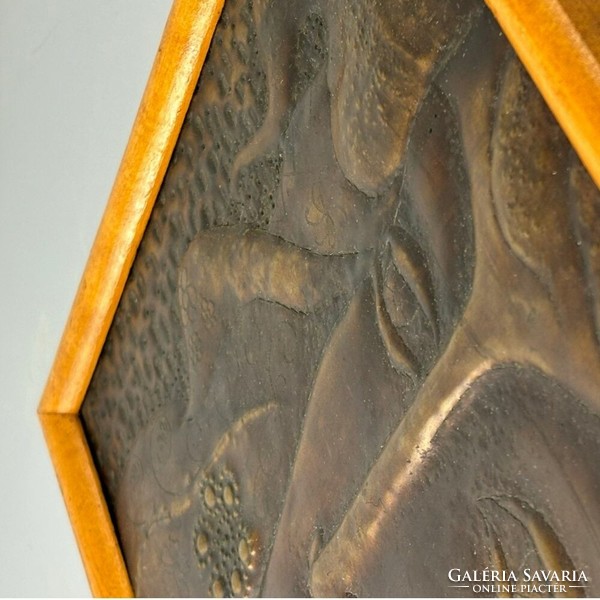 Mid-century Bronz falikép, falidísz - női arc - egyedi és különleges fémmunka