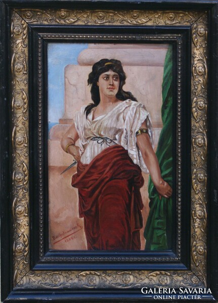 Bartholomeidesz harcos nő olajfestménye eladó. Aláírt. 1889.