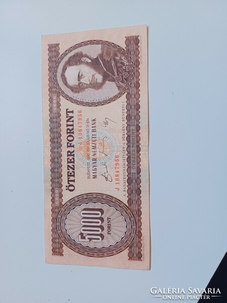 AUNC 1990 J betűs 5000 Forintos gyűjteménybe illő Ritka Bankjegy.