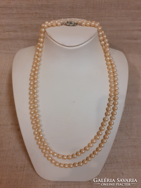 Retro long knotted long tekla pearl necklace with stone jewelry clasp