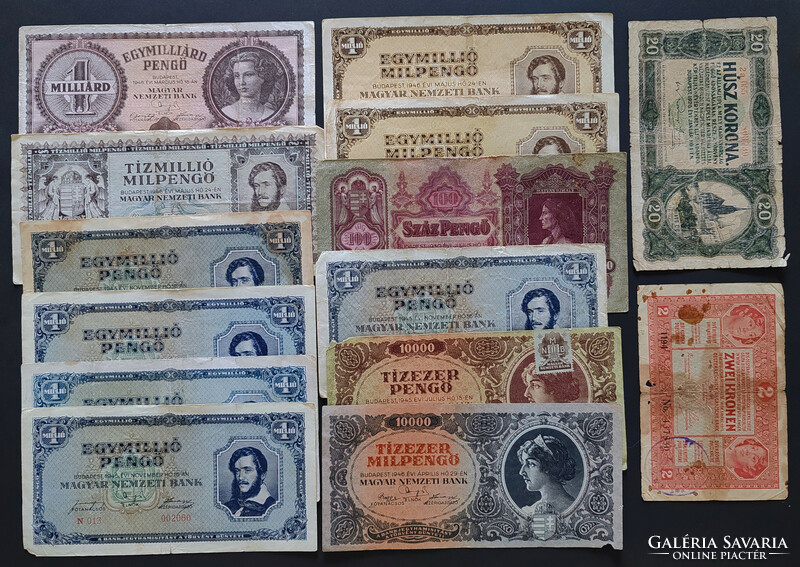 22 db-os gyengébb minőségű, illetve sérült magyar bankjegy lot