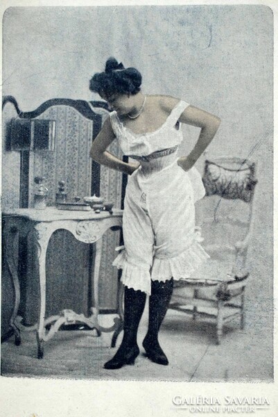 Antique spicy photo postcard - undressing/dressing lady
