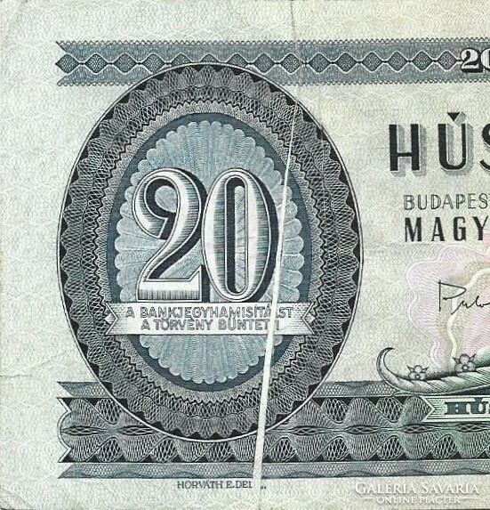 20 forint 1975 nyomdahibás hibás bankjegy papírgyűrődés