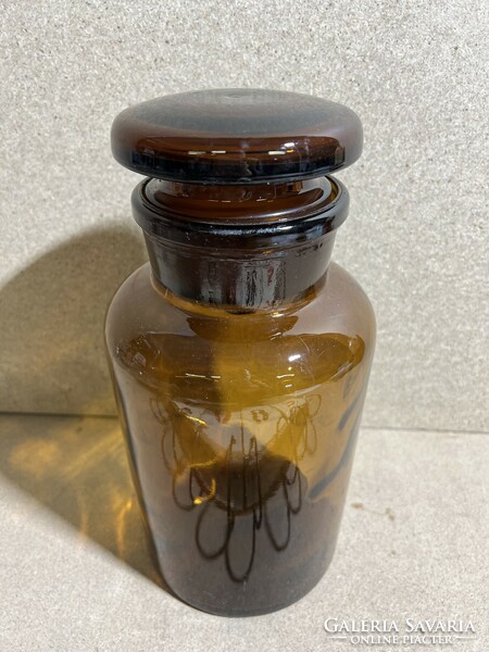 Gyógyszertári üveg, régi, 28 cm-es magasságú. gyűjtőknek, sárga. 4087