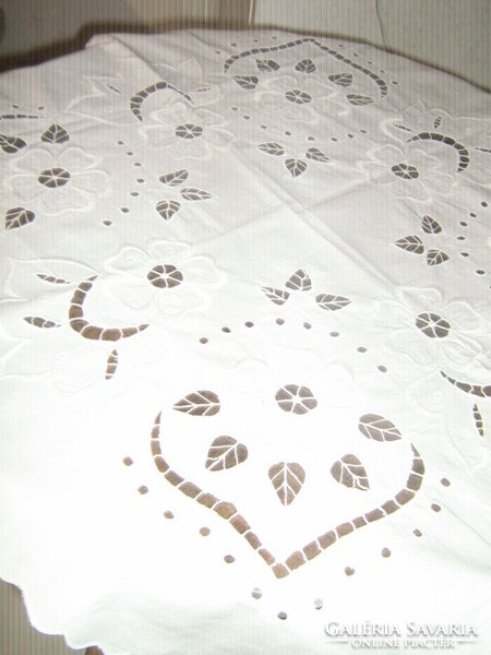 Beautiful vintage white flower embroidered tablecloth