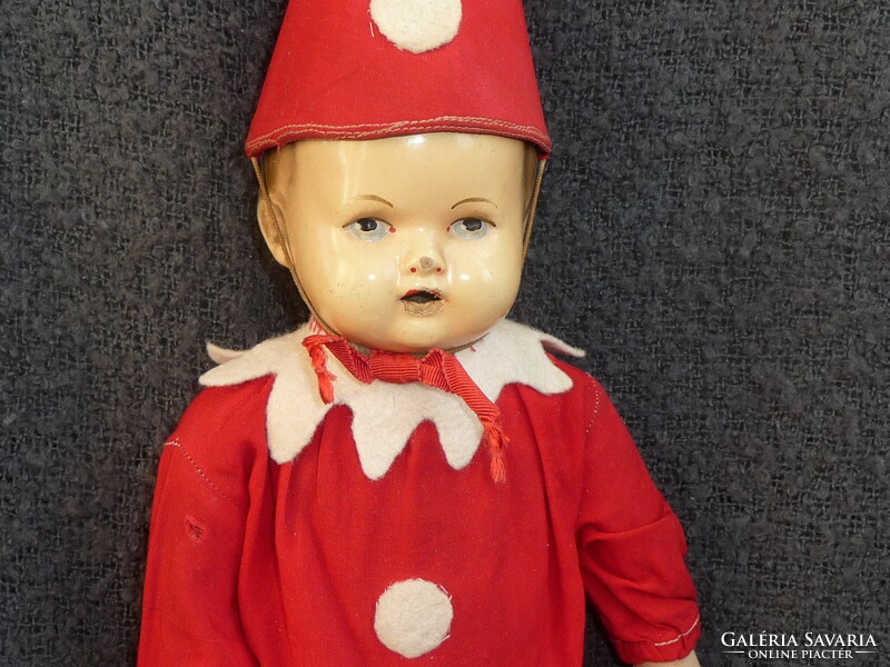 Régi gyerek játék bohóc figura 30 as évek antik játék bohóc baba egyedi ruhában