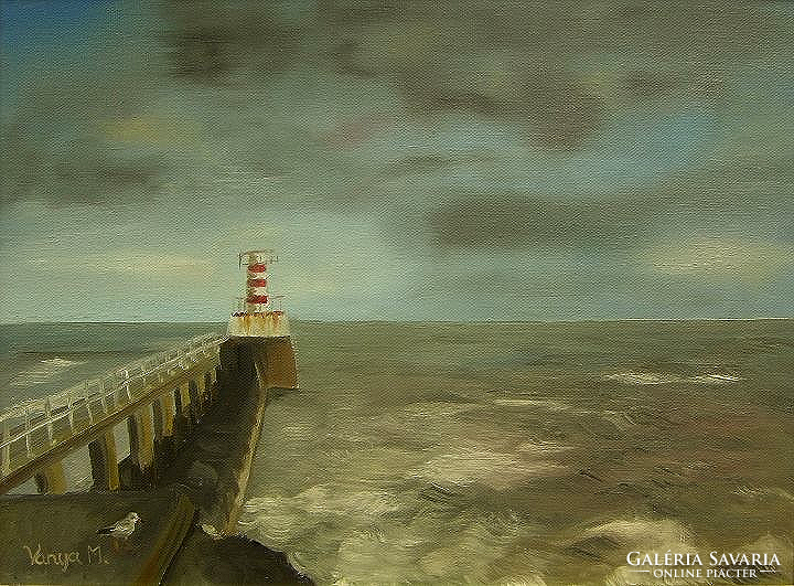 Lighthouse - framed oil painting