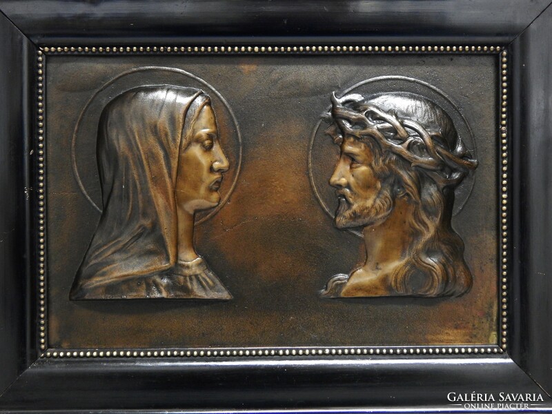 Bronze relief of Mary Magdalene and Jesus from the xx. No. From the first half in a frame, in excellent condition