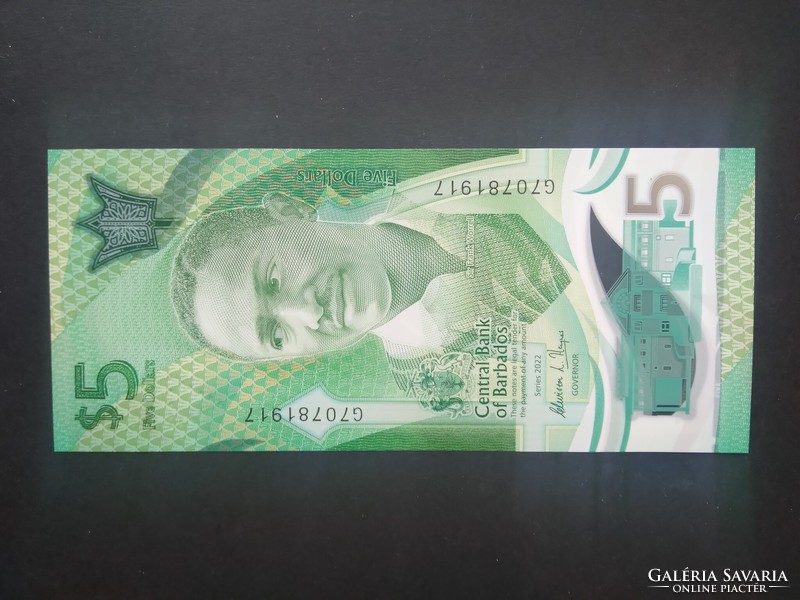 Barbados 5 Dollars 2022 UNC