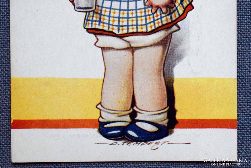 Old tempest humorous graphic greeting card - little girl