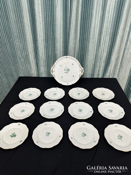 12 Personal Herend green floral cake set 13 pcs