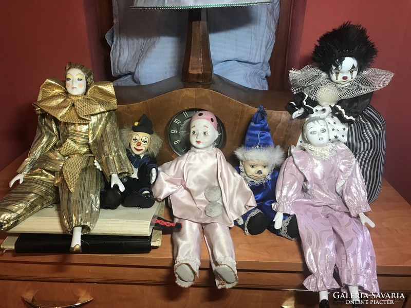 Porcelain hands-head-feet hand-painted 6-piece collection of clown figures for sale