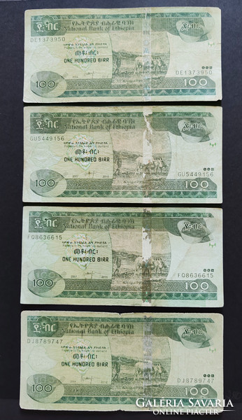 Etiópia 4 x 100 Birr, 4 db-os bankjegy lot