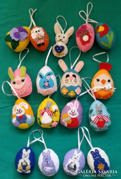 17 pieces of unique textile handmade colored Easter eggs
