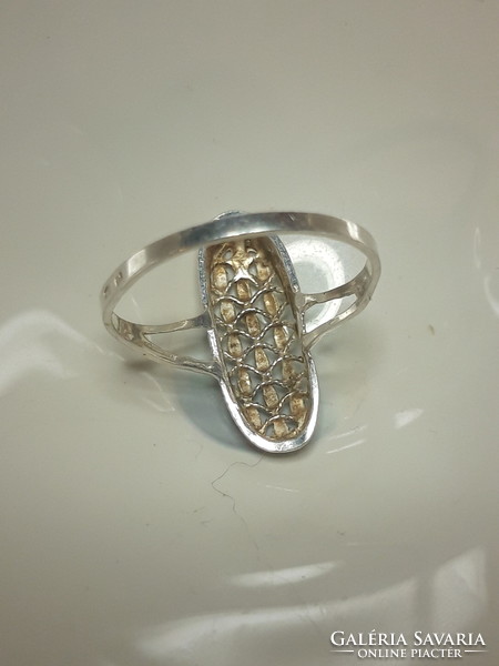 Pierced, engraved head, chiseled silver ring - size 66
