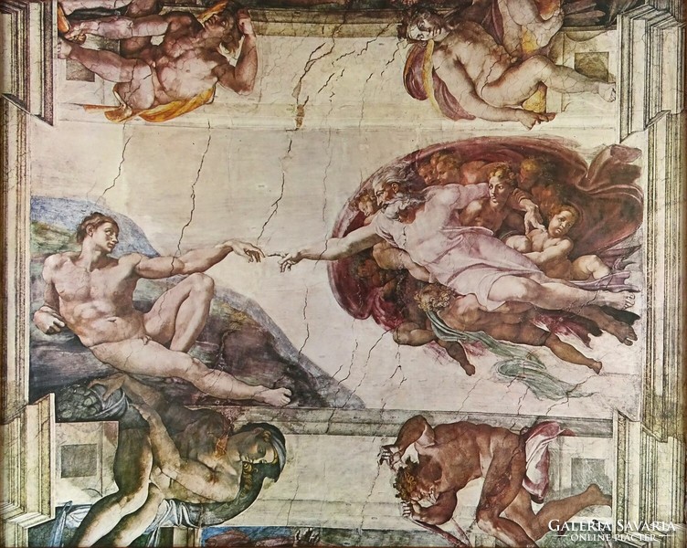 1Q650 michelangelo : creation of adam framed print 56 x 70 cm