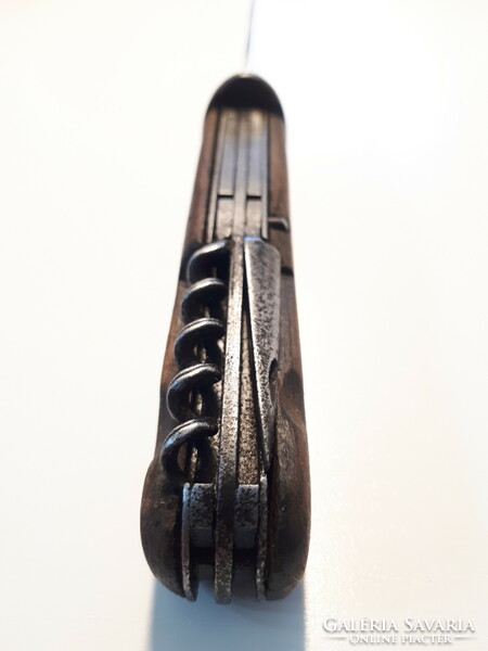 Antik többfunkciós fanyelű szénacélpengés kés 24 cm