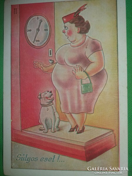 Antik 1920-30. Kaszás Jámbor humoros képeslap :Súlyos eset ! képek szerint Barasits