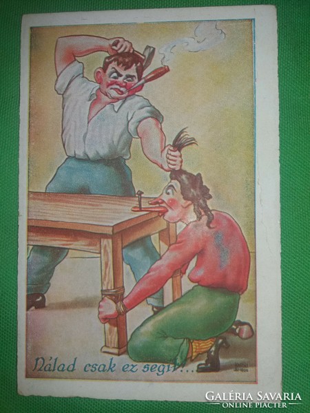 Antique 1920-30. Kaszás pious humorous postcard: this is the only thing that will help you! Barasits according to pictures