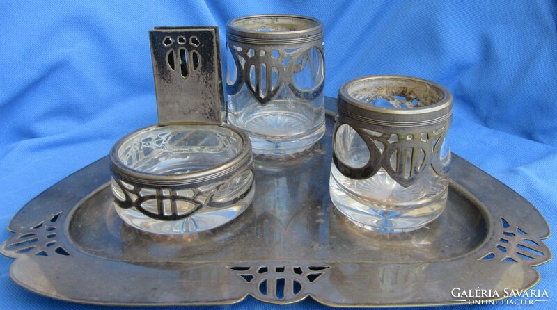 Smoking set with Art Deco style features, with etched glass insert, ccc1920-30s,