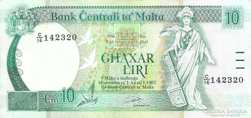 10 Lira liri 1994 (1967) a.P.Galdes Maltese rare beautiful