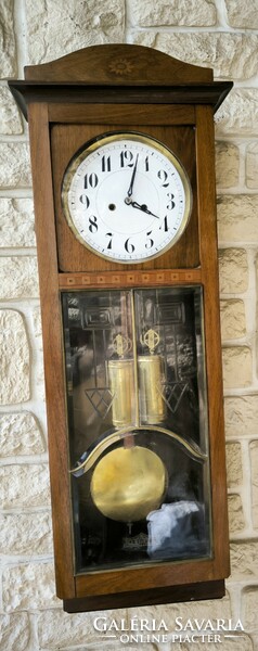Antique Art Nouveau wall clock with 2 heavy bim-bam polished glass intaziàs.Junghans excellent German clock