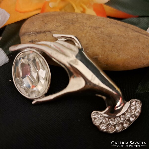 Old silver-plated zircon stone brooch, 5 cm