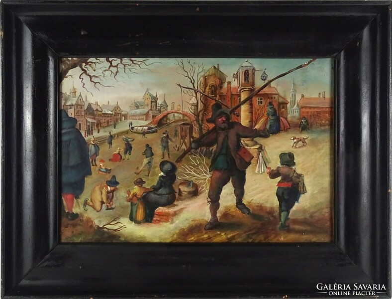 1Q760 Szegvári Károly : Flamand Bruegel hatású életkép